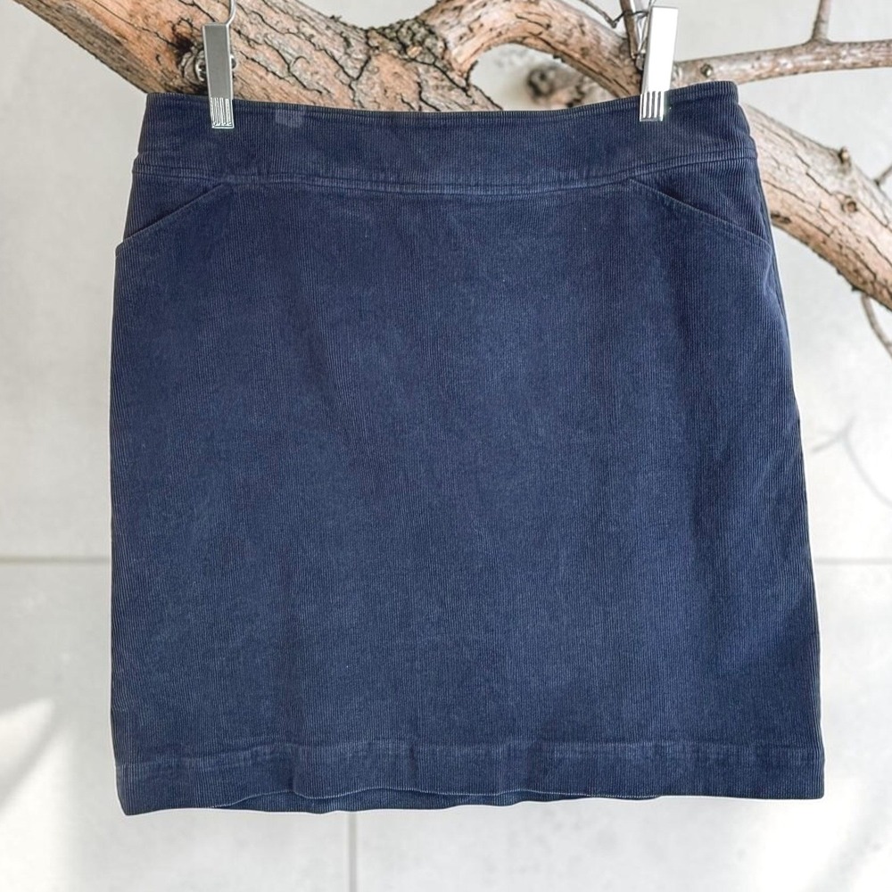 Corduroy Mini Skirt 16 Navy Blue Cotton Stretch Pencil Preppy Minimalist Pockets